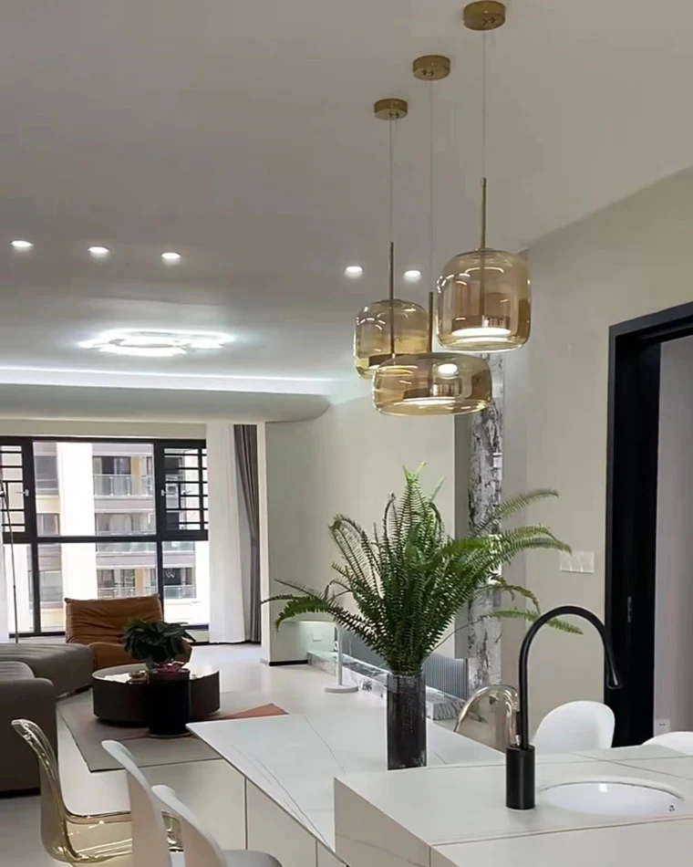 WOMO Drum Blown Glass Pendant Light-WM2145 - Image 18