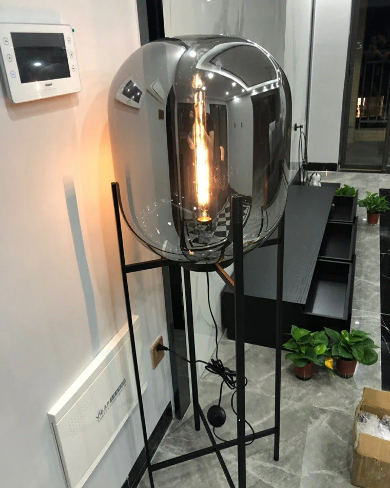 WOMO Smoked Glass Lantern Floor Lamp-WM7015 - Image 6