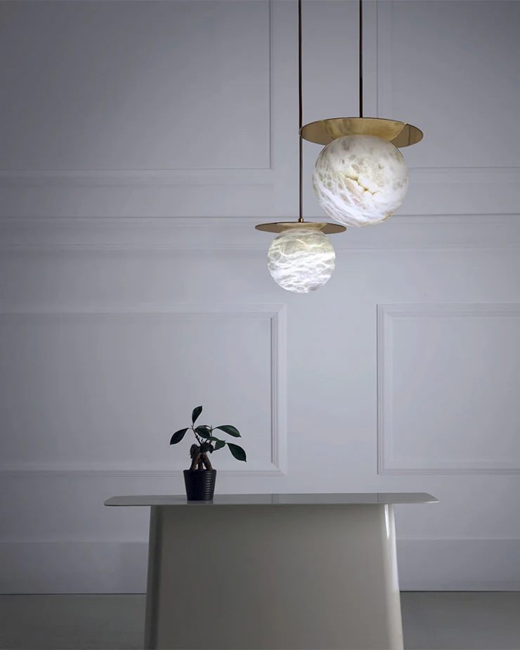 WOMO Alabaster Globe Disc Pendant Light-WM2921 - Image 3