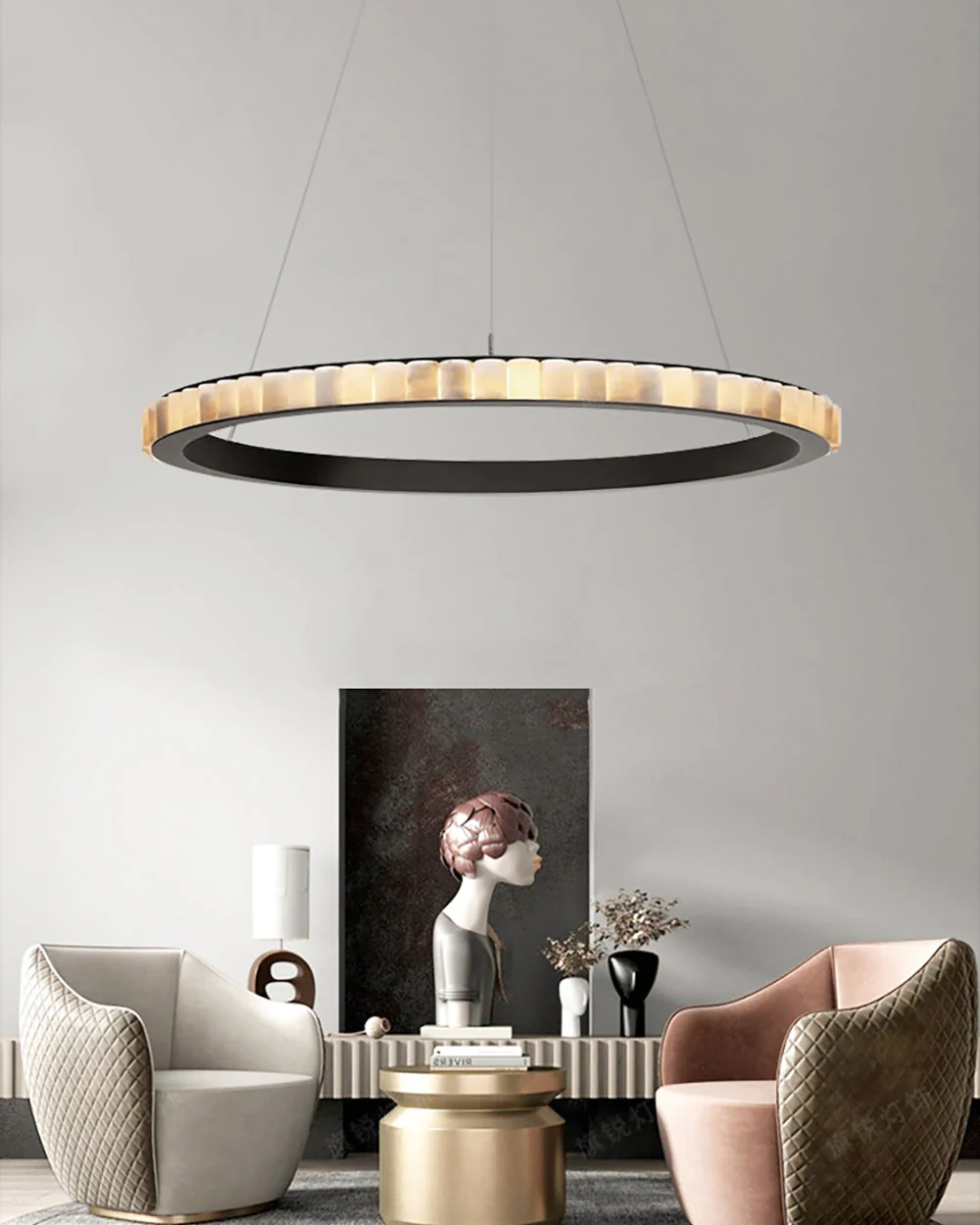 WOMO Tiered Circular Alabaster Chandelier-WM2858 - Image 7