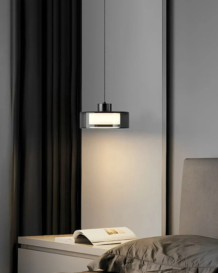WOMO Black Glass Drum Pendant Light-WM2787 - Image 2