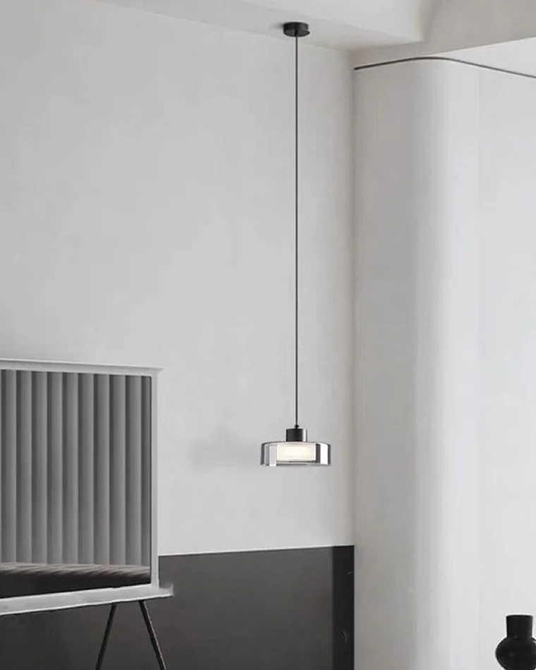WOMO Black Glass Drum Pendant Light-WM2787 - Image 4