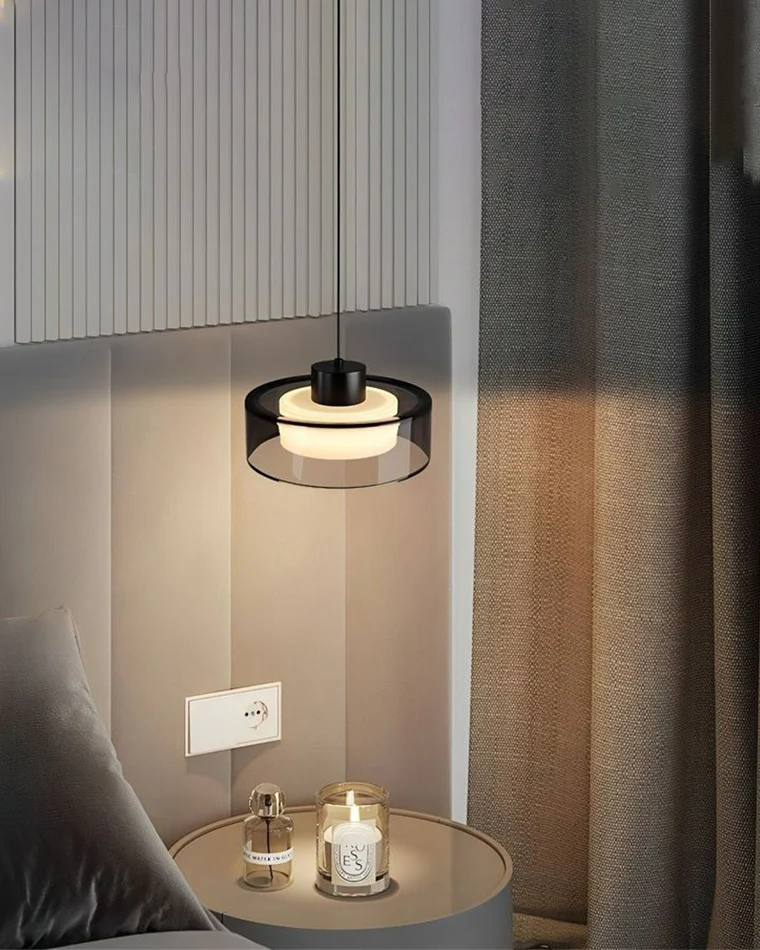 WOMO Black Glass Drum Pendant Light-WM2787 - Image 5