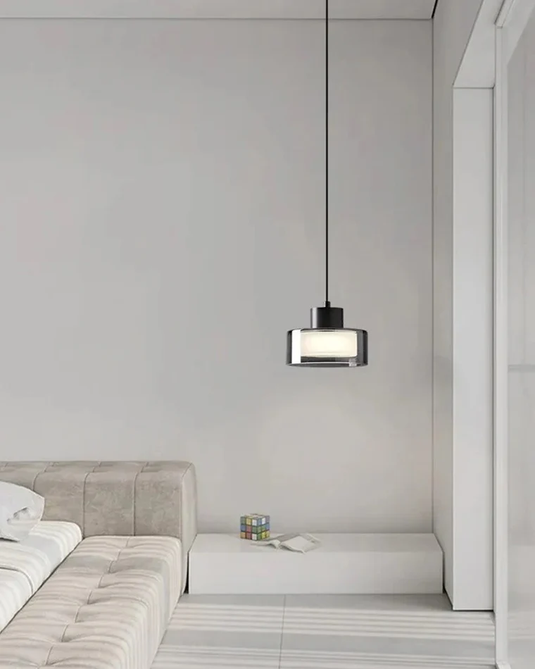 WOMO Black Glass Drum Pendant Light-WM2787 - Image 7