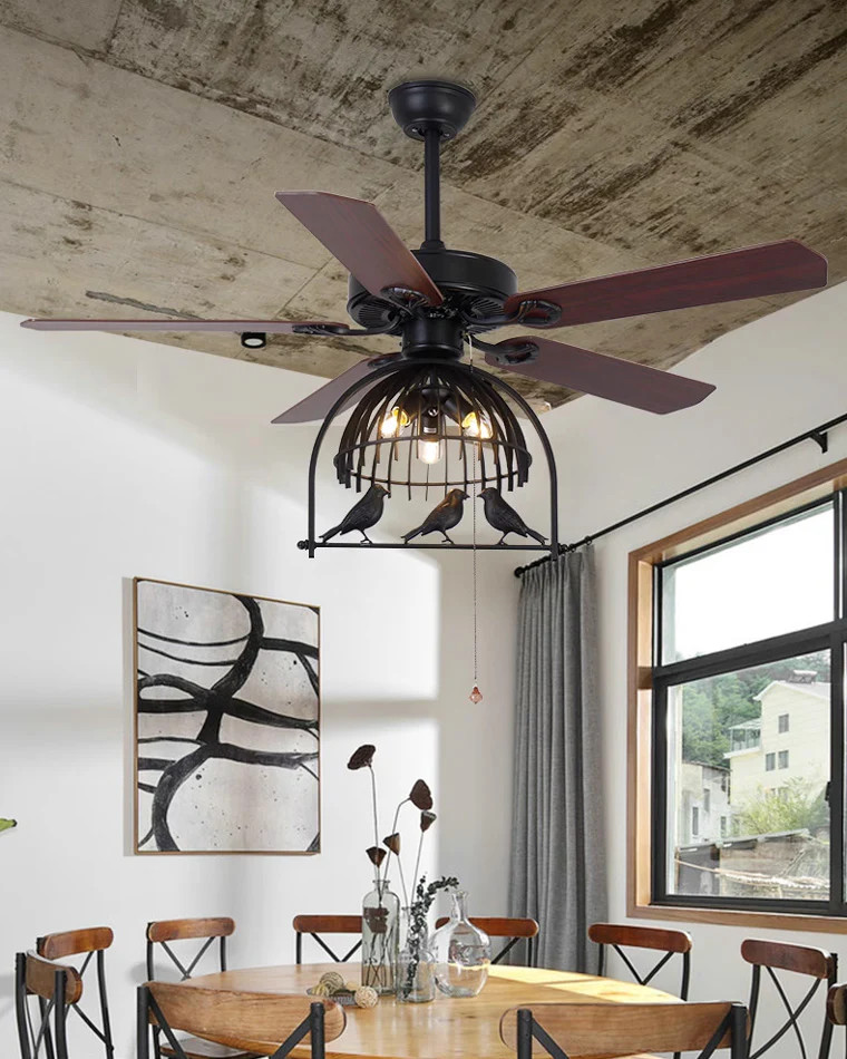 WOMO 52" Vintage Caged Ceiling Fan Chandelier-WM5022 - Image 3