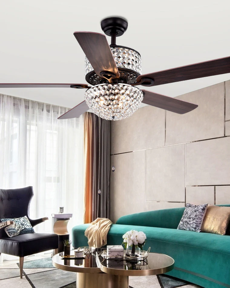 WOMO Vintage Crystal Ceiling Fan Chandelier-WM5033 - Image 3