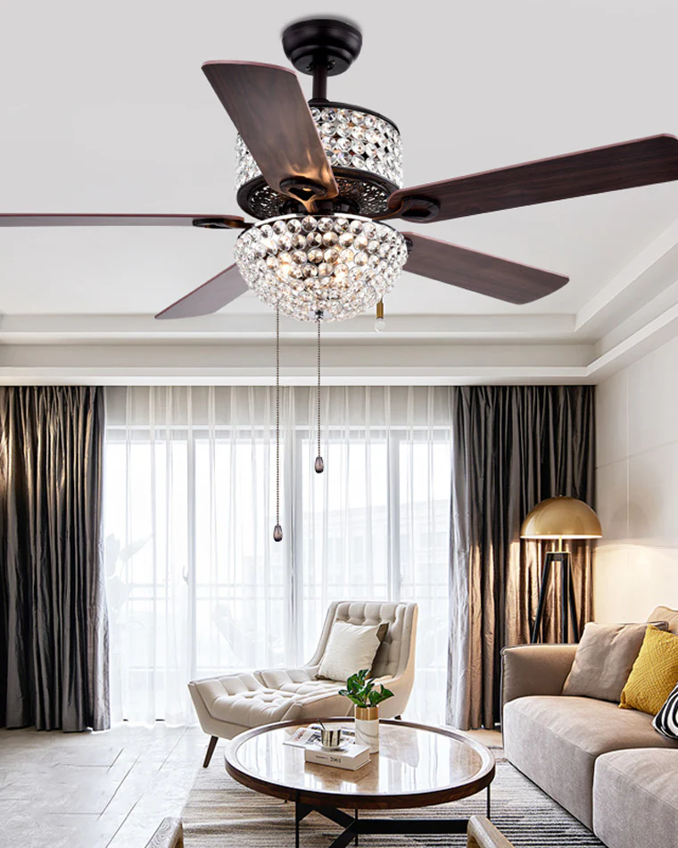 WOMO Vintage Crystal Ceiling Fan Chandelier-WM5033 - Image 4