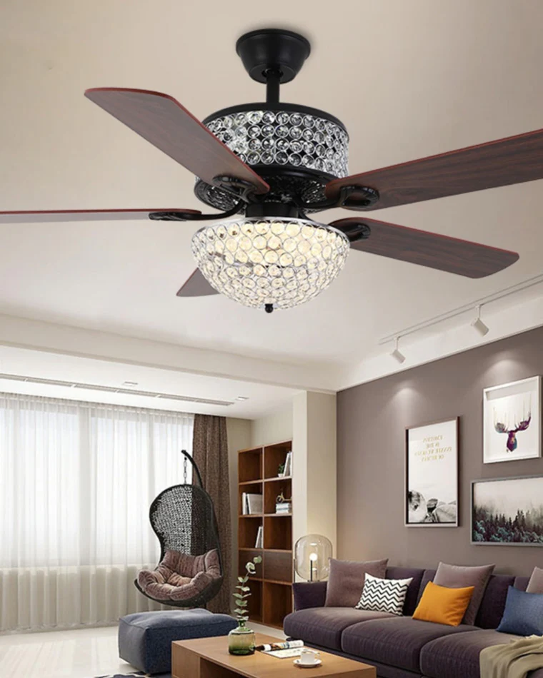 WOMO Vintage Crystal Ceiling Fan Chandelier-WM5033 - Image 5