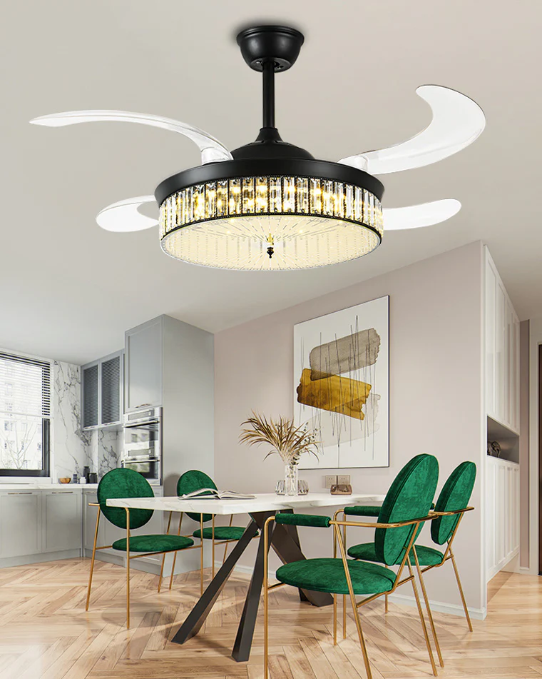WOMO Crystal Retractable Ceiling Fan Chandelier-WM5036 - Image 3