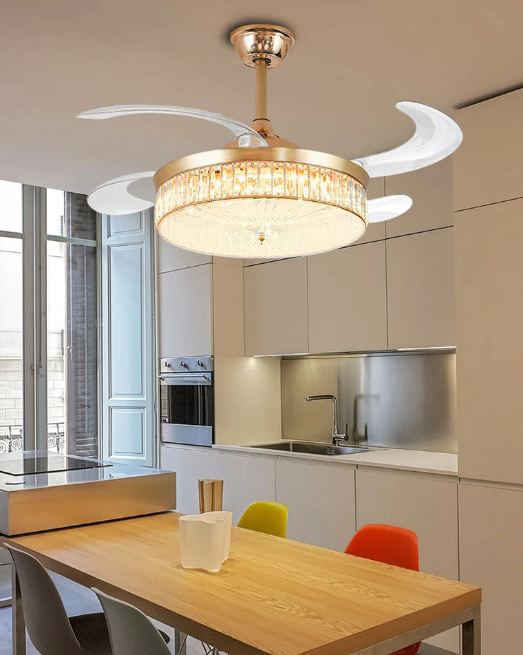 WOMO Crystal Retractable Ceiling Fan Chandelier-WM5036 - Image 7