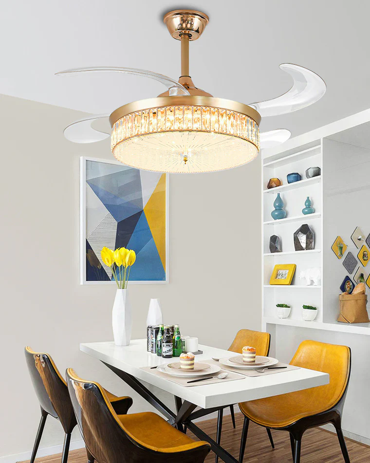 WOMO Crystal Retractable Ceiling Fan Chandelier-WM5036 - Image 8