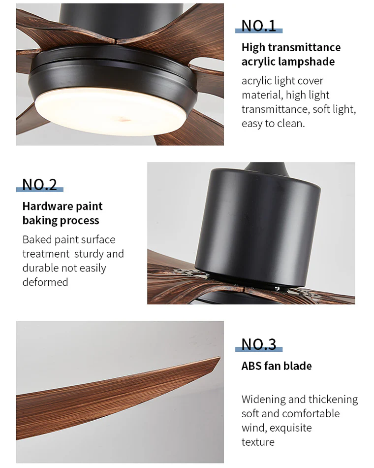 WOMO 5 Black Blade Large Ceiling Fan Lamp-WM5042 - Image 5