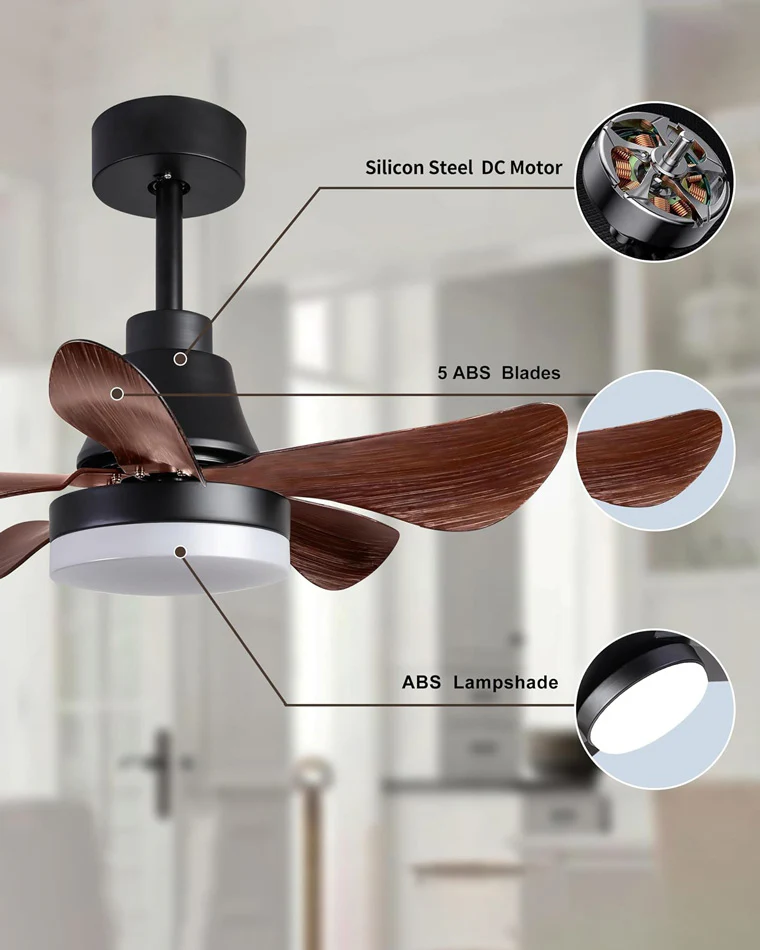 WOMO Small Modern Farmhouse Ceiling Fan Lamp-WM5044 - Image 3