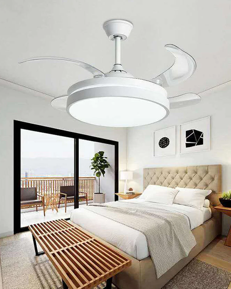 WOMO Retractable White Ceiling Fan Lamp-WM5079 - Image 2