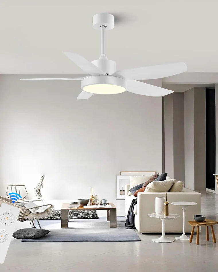 WOMO 5 Blade White Ceiling Fan Lamp-WM5083 - Image 3