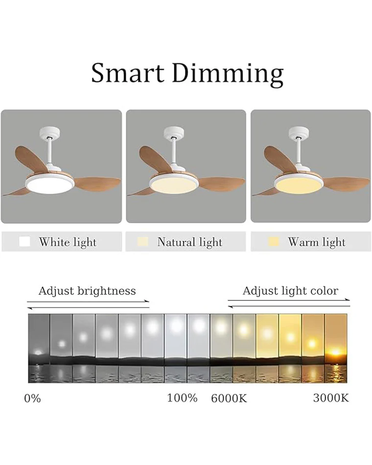 WOMO White Modern Ceiling Fan Lamp-WM5085 - Image 9