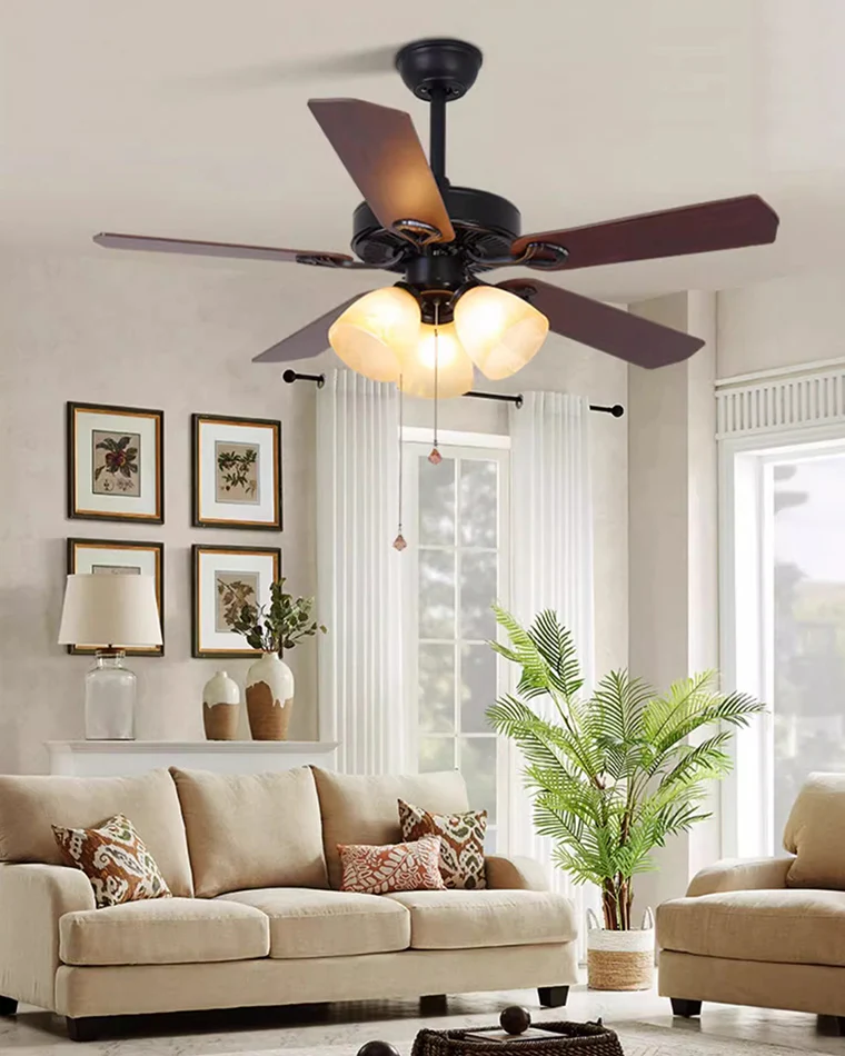 WOMO Vintage Glass Ceiling Fan Chandelier-WM5121 - Image 2