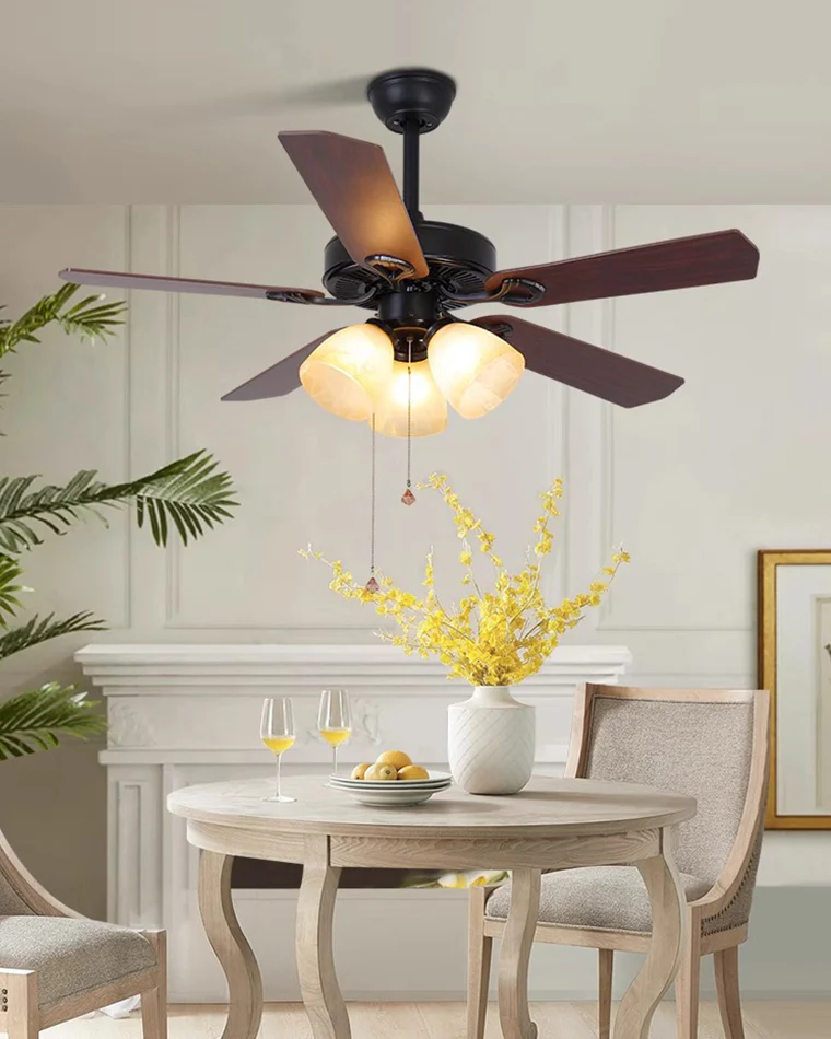 WOMO Vintage Glass Ceiling Fan Chandelier-WM5121 - Image 3