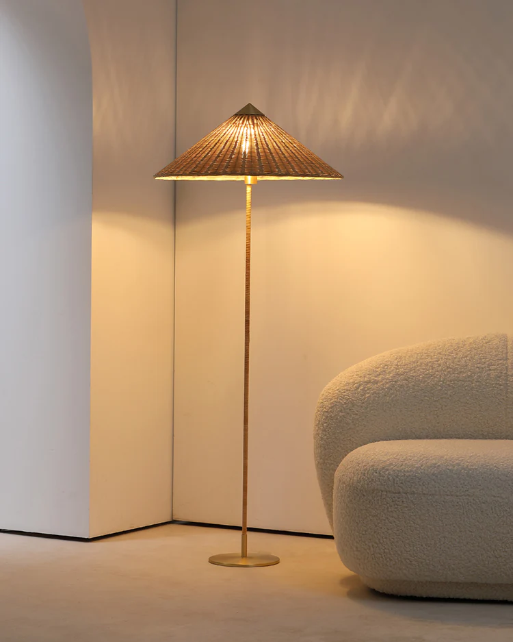 WOMO Rattan Fabric Cone Floor Lamp-WM7095 - Image 5