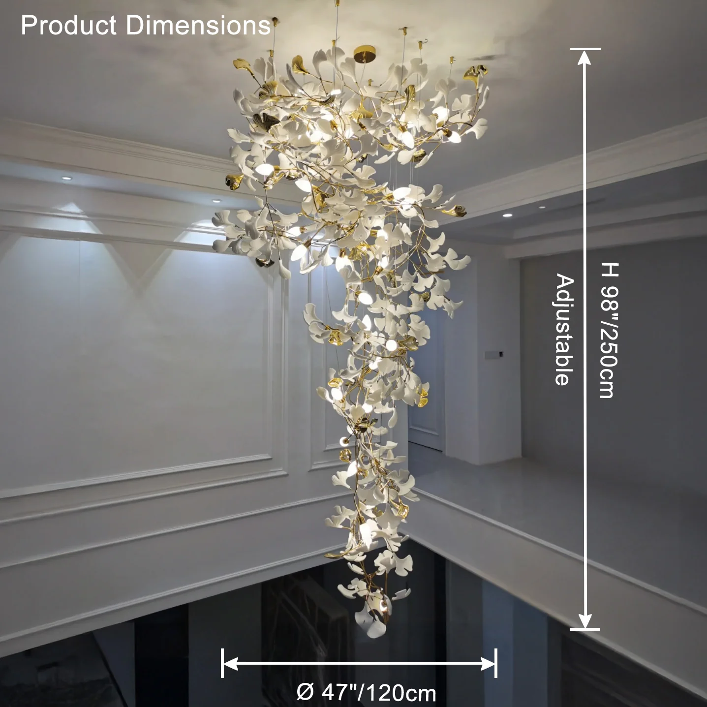 WOMO Ginkgo Long Cascading Foyer Chandelier-WM2206 - Image 19