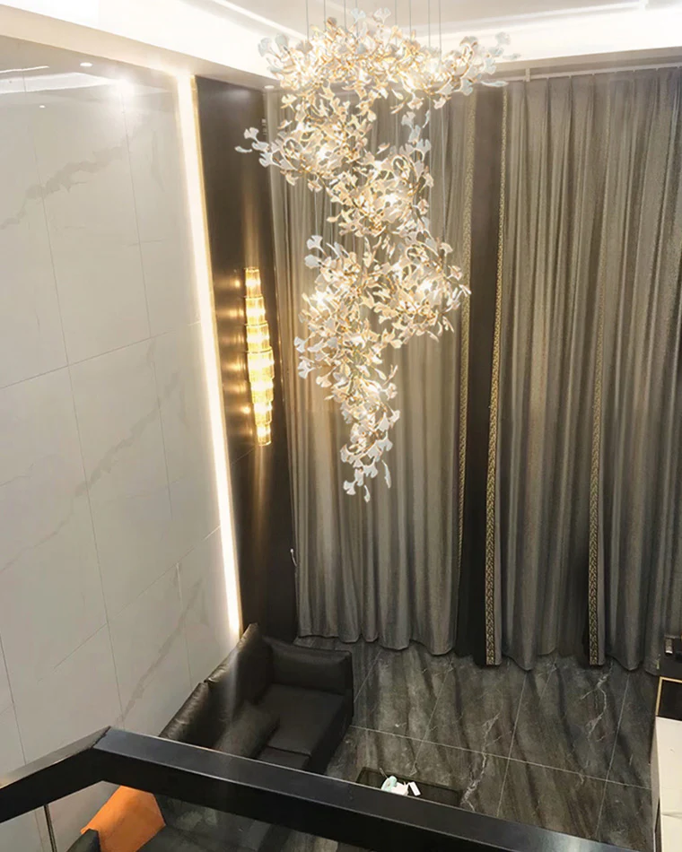 WOMO Ginkgo Long Cascading Foyer Chandelier-WM2206 - Image 3