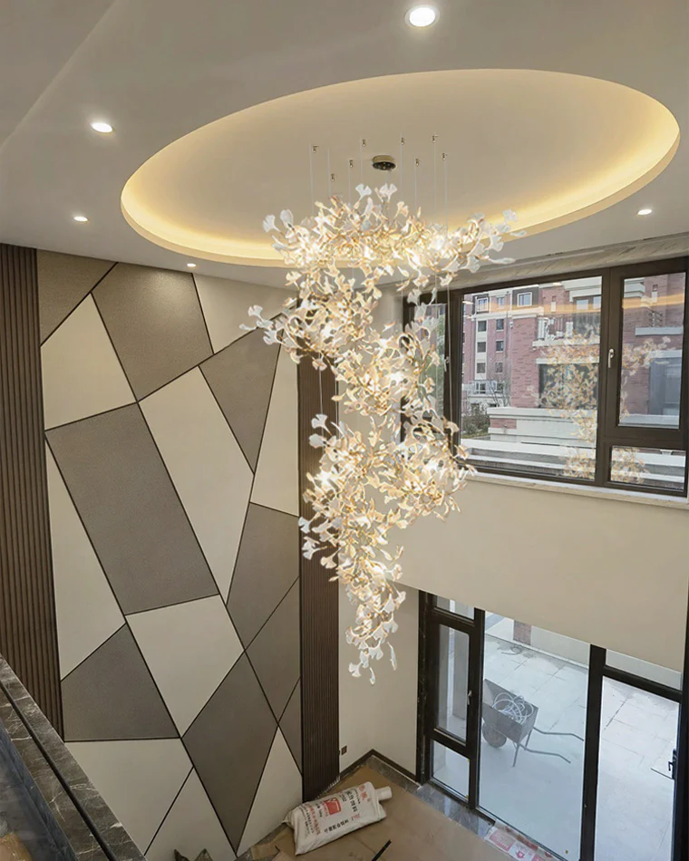 WOMO Ginkgo Long Cascading Foyer Chandelier-WM2206 - Image 4