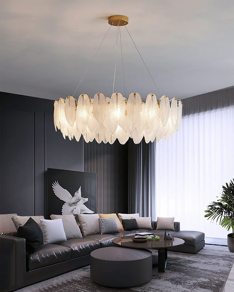 WOMO Frosted Glass Feather Chandelier-WM2196 - Image 16
