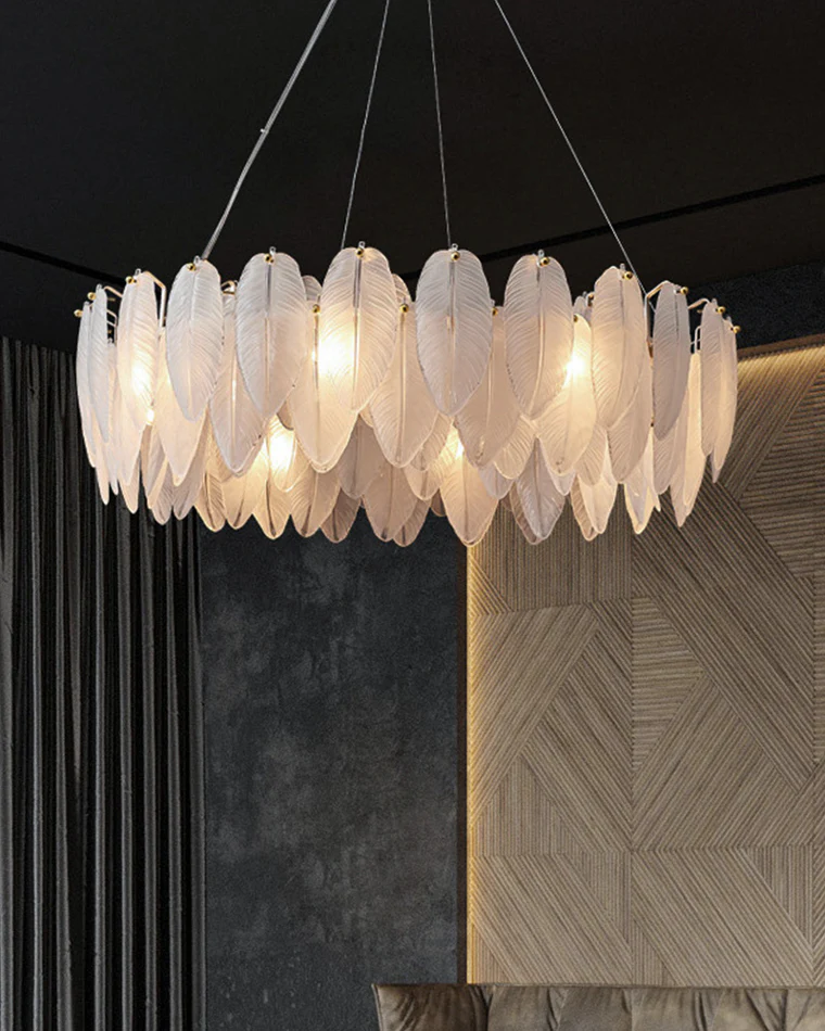 WOMO Frosted Glass Feather Chandelier-WM2196 - Image 2