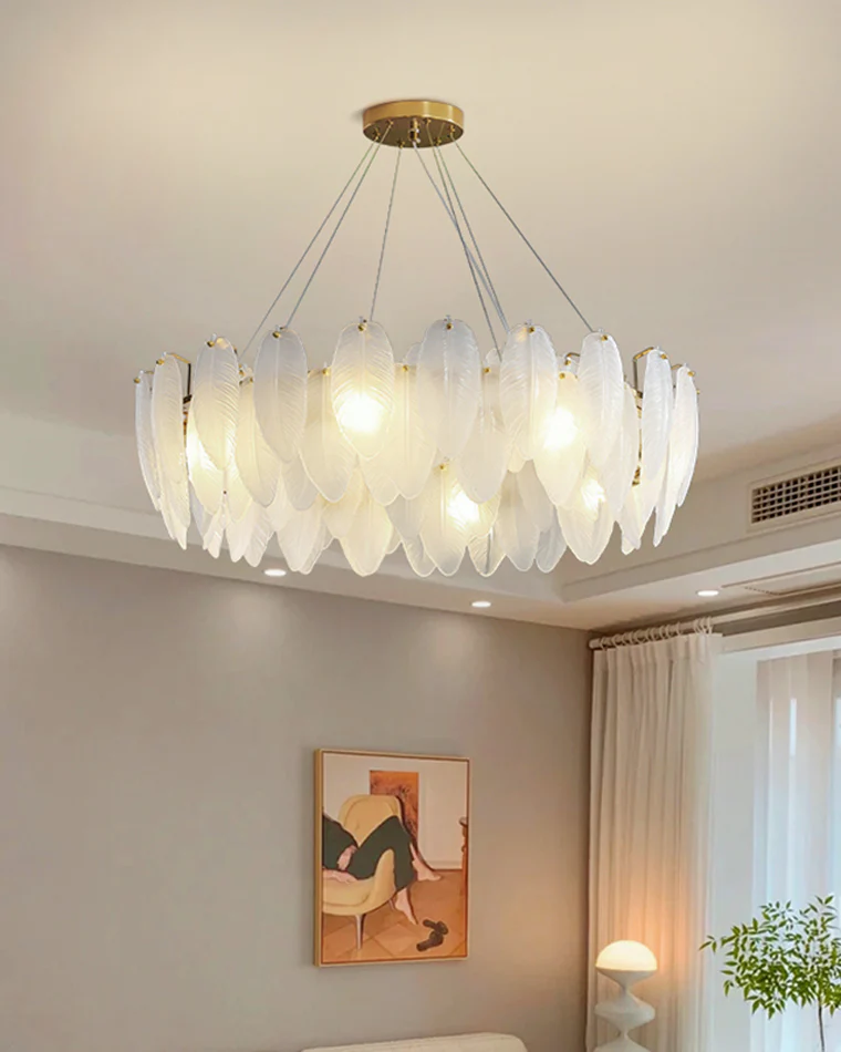 WOMO Frosted Glass Feather Chandelier-WM2196 - Image 46