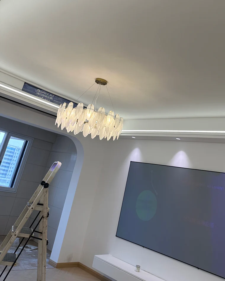 WOMO Frosted Glass Feather Chandelier-WM2196 - Image 49
