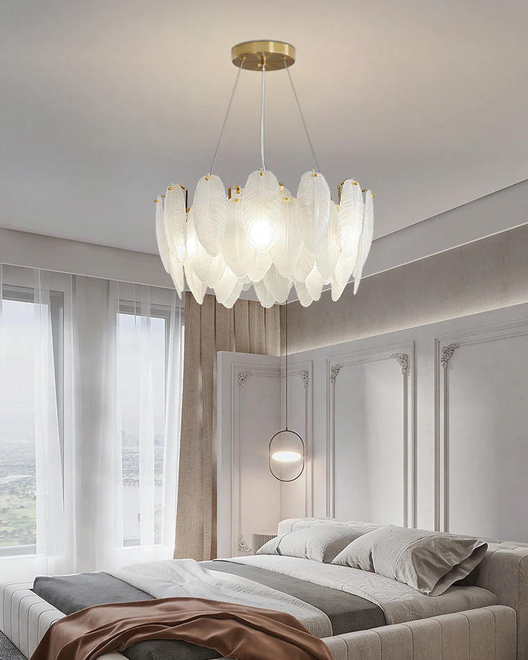 WOMO Frosted Glass Feather Chandelier-WM2196 - Image 8