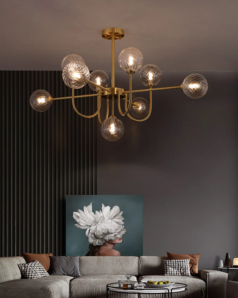 WOMO Glass Globe Brass Arm Chandelier-WM2255 - Image 11