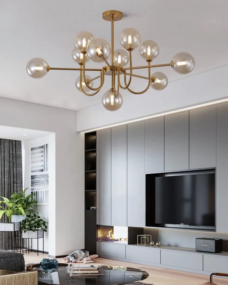 WOMO Glass Globe Brass Arm Chandelier-WM2255 - Image 4