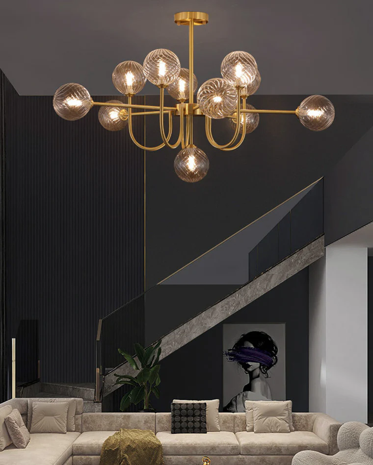 WOMO Glass Globe Brass Arm Chandelier-WM2255 - Image 5