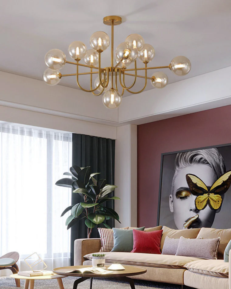 WOMO Glass Globe Brass Arm Chandelier-WM2255 - Image 6
