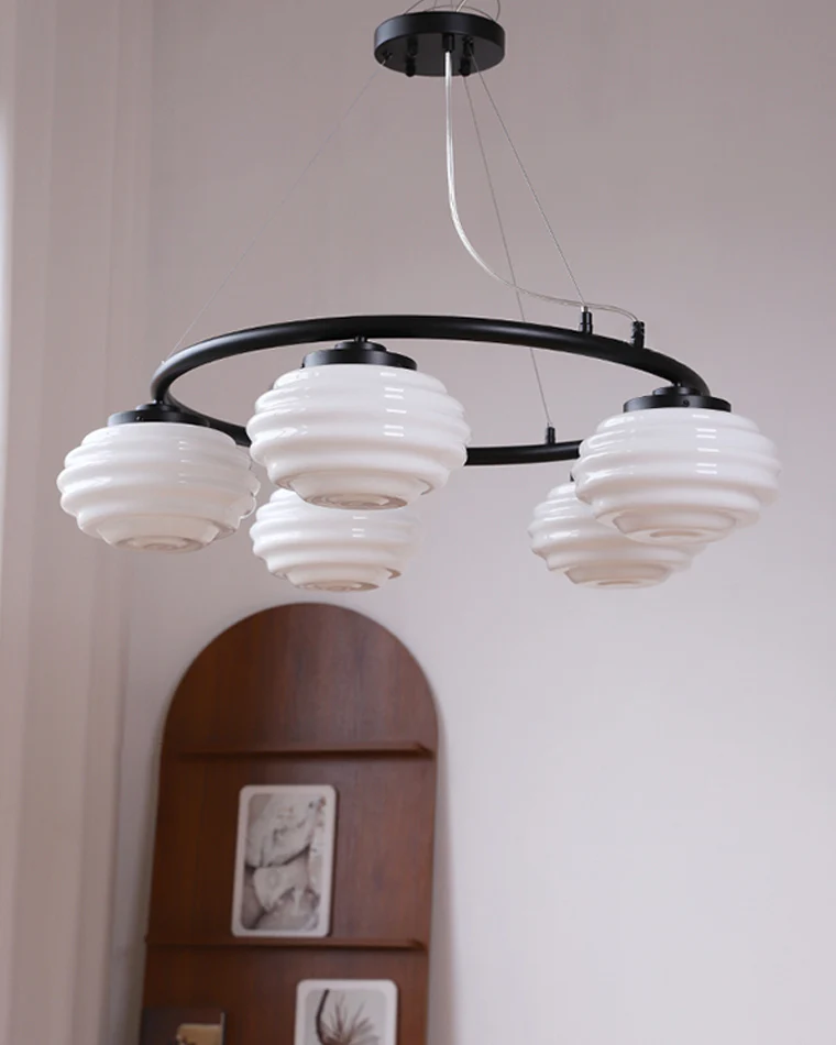 WOMO Fluted Glass Globe Round Chandelier-WM2767 - Image 2