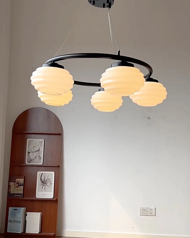WOMO Fluted Glass Globe Round Chandelier-WM2767 - Image 3