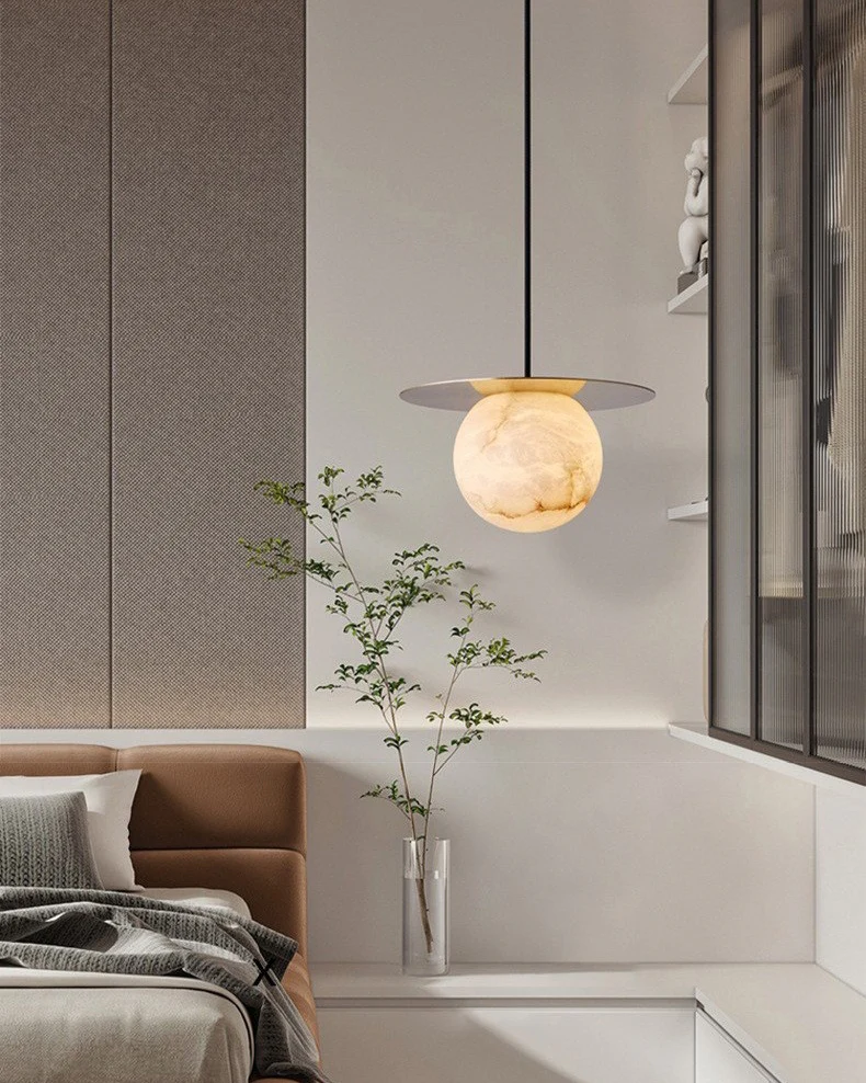 WOMO Disc Globe Alabaster Pendant Light-WM2836 - Image 3
