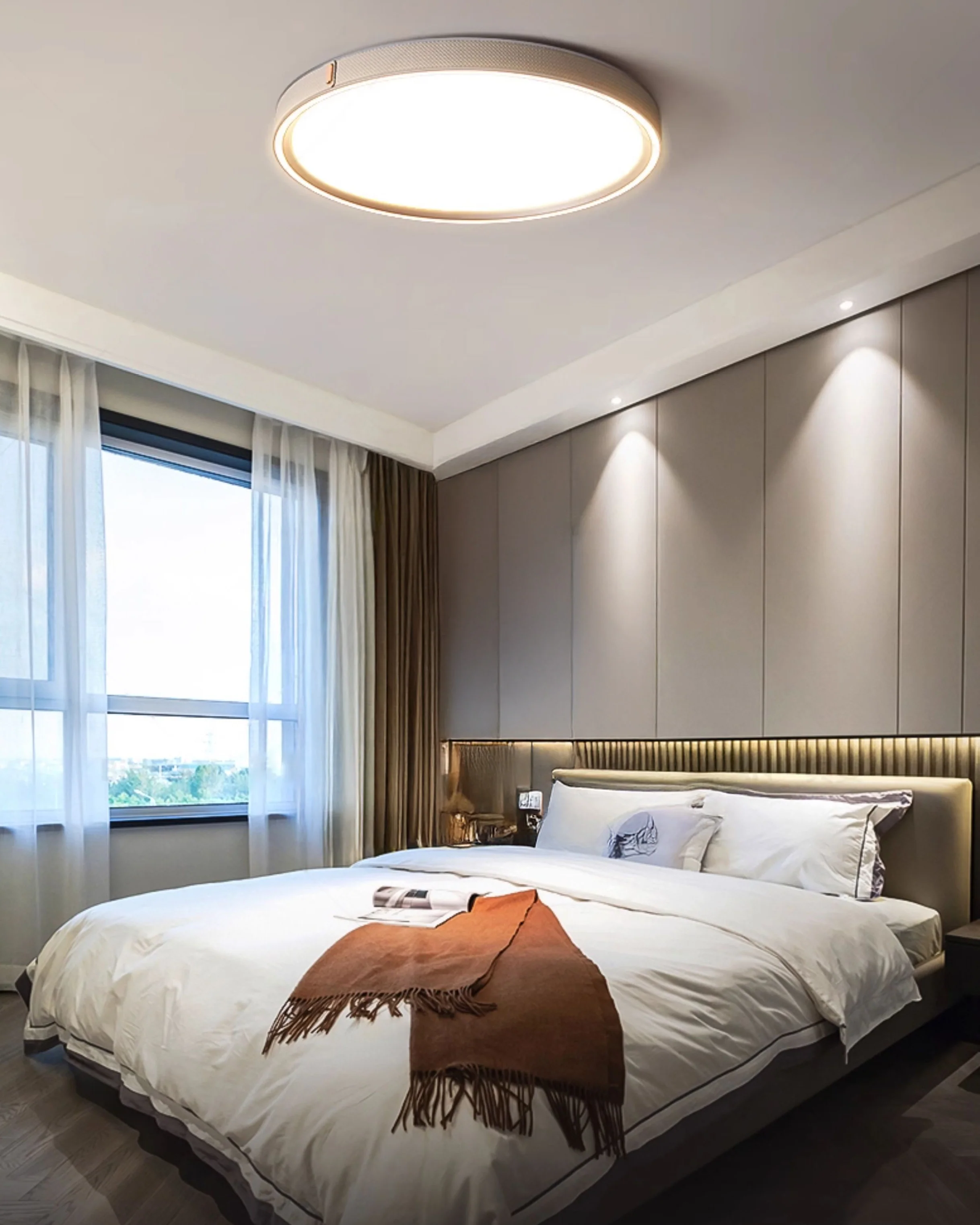 WOMO Grey Round Leather Ceiling Light-WM1231 - Image 4