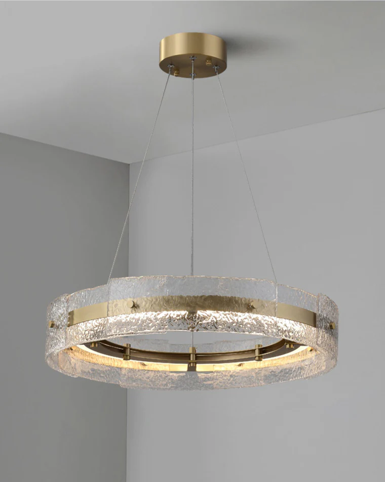 WOMO Hammered Glass Round Brass Chandelier-WM2351 - Image 3