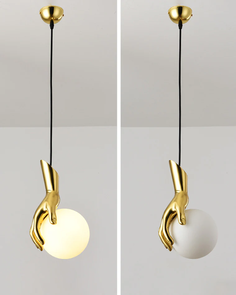 WOMO Hand Holding Globe Brass Pendant Light-WM2152 - Image 10