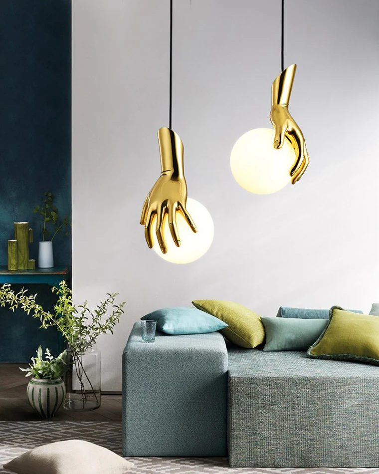WOMO Hand Holding Globe Brass Pendant Light-WM2152 - Image 3