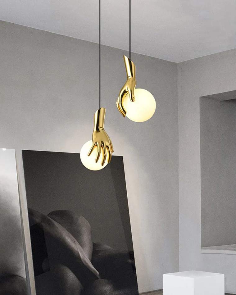 WOMO Hand Holding Globe Brass Pendant Light-WM2152 - Image 4