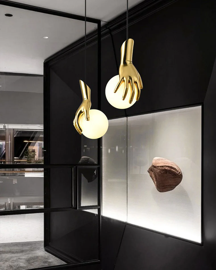 WOMO Hand Holding Globe Brass Pendant Light-WM2152 - Image 5
