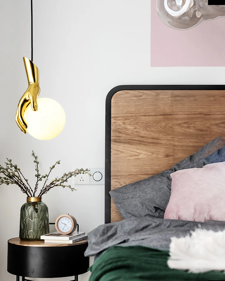 WOMO Hand Holding Globe Brass Pendant Light-WM2152 - Image 7