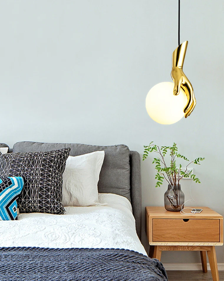 WOMO Hand Holding Globe Brass Pendant Light-WM2152 - Image 9