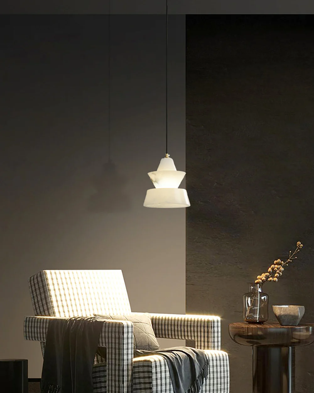 WOMO Hat Shaded Alabaster Pendant Light-WM2896 - Image 2
