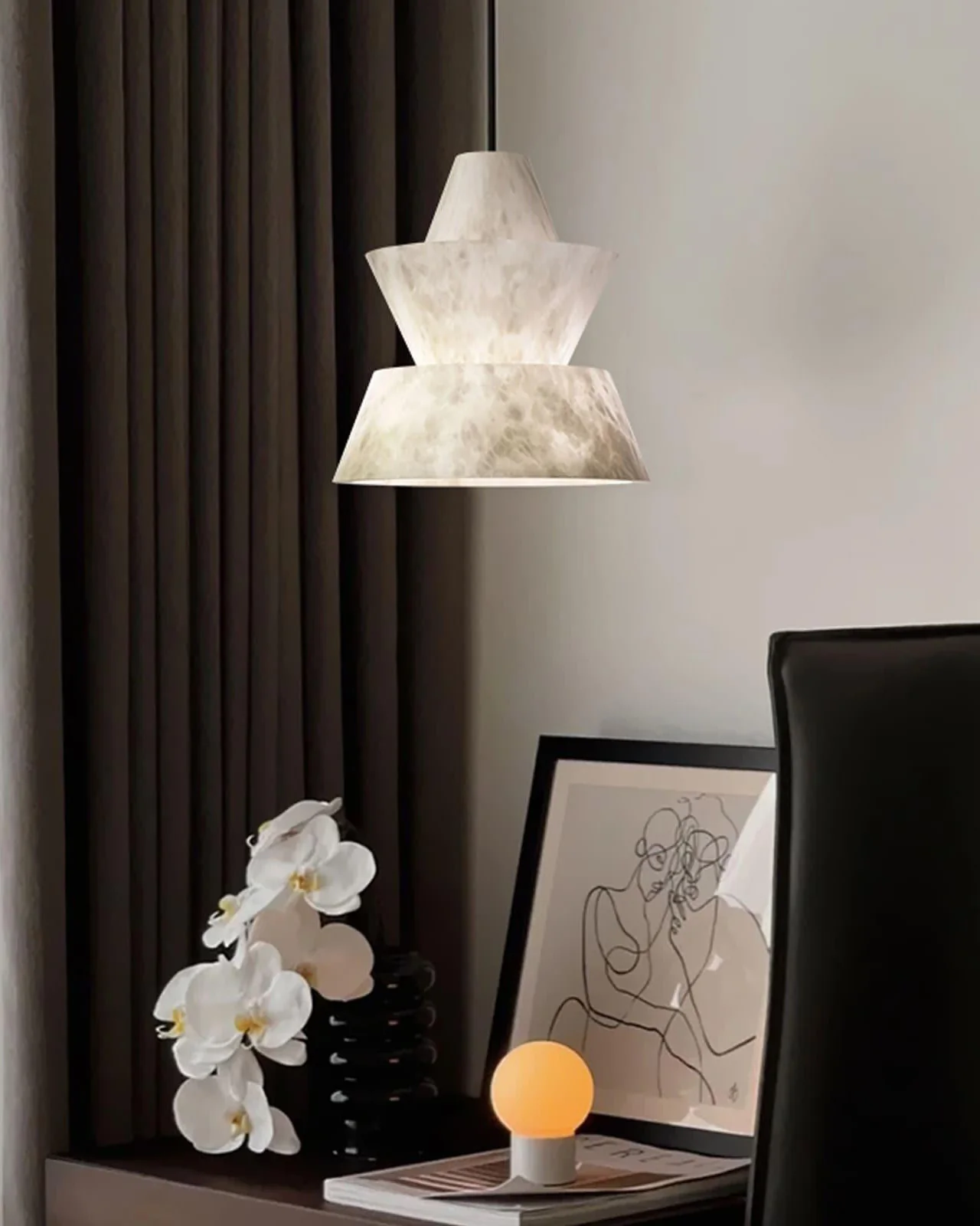 WOMO Hat Shaded Alabaster Pendant Light-WM2896 - Image 3