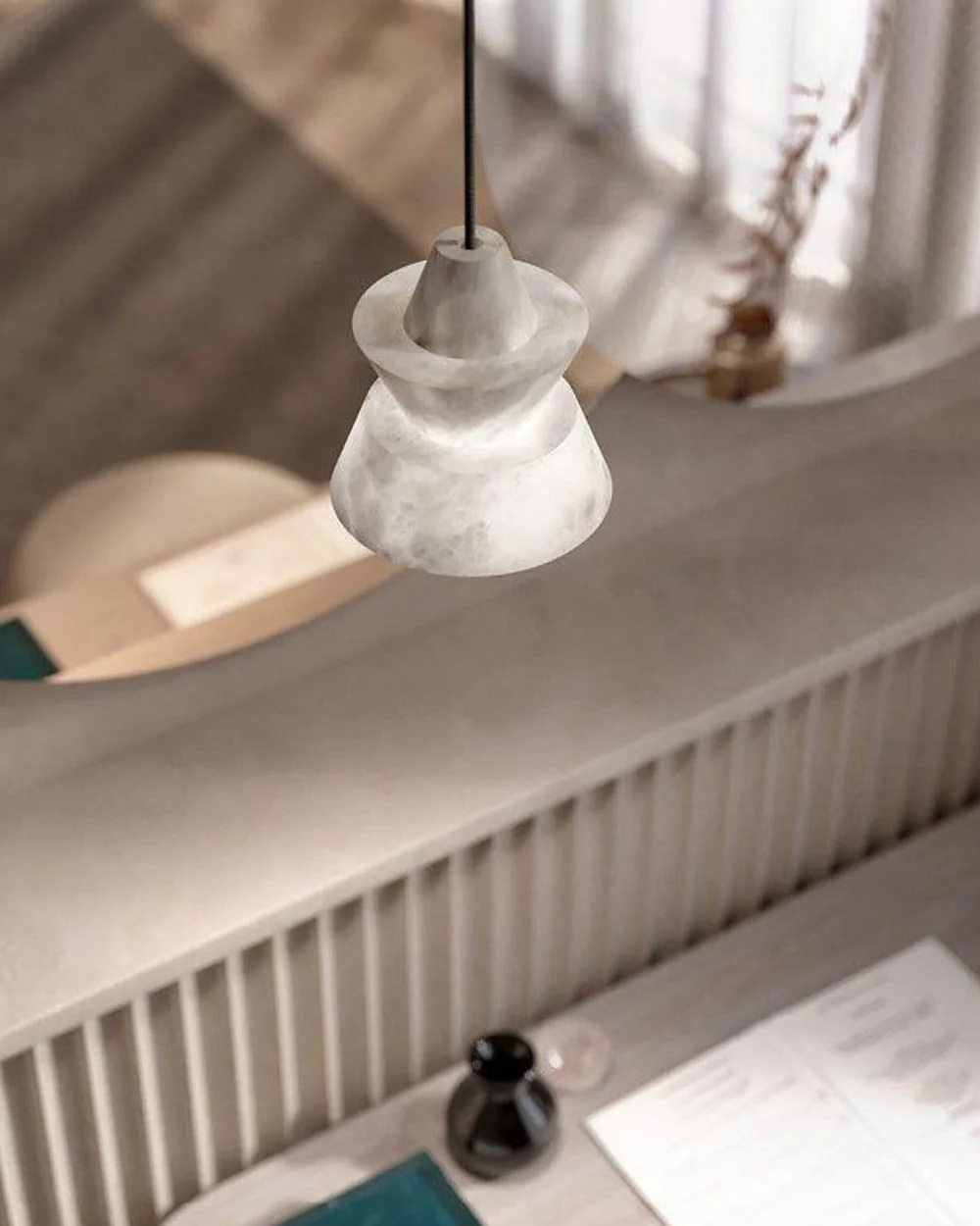 WOMO Hat Shaded Alabaster Pendant Light-WM2896 - Image 5