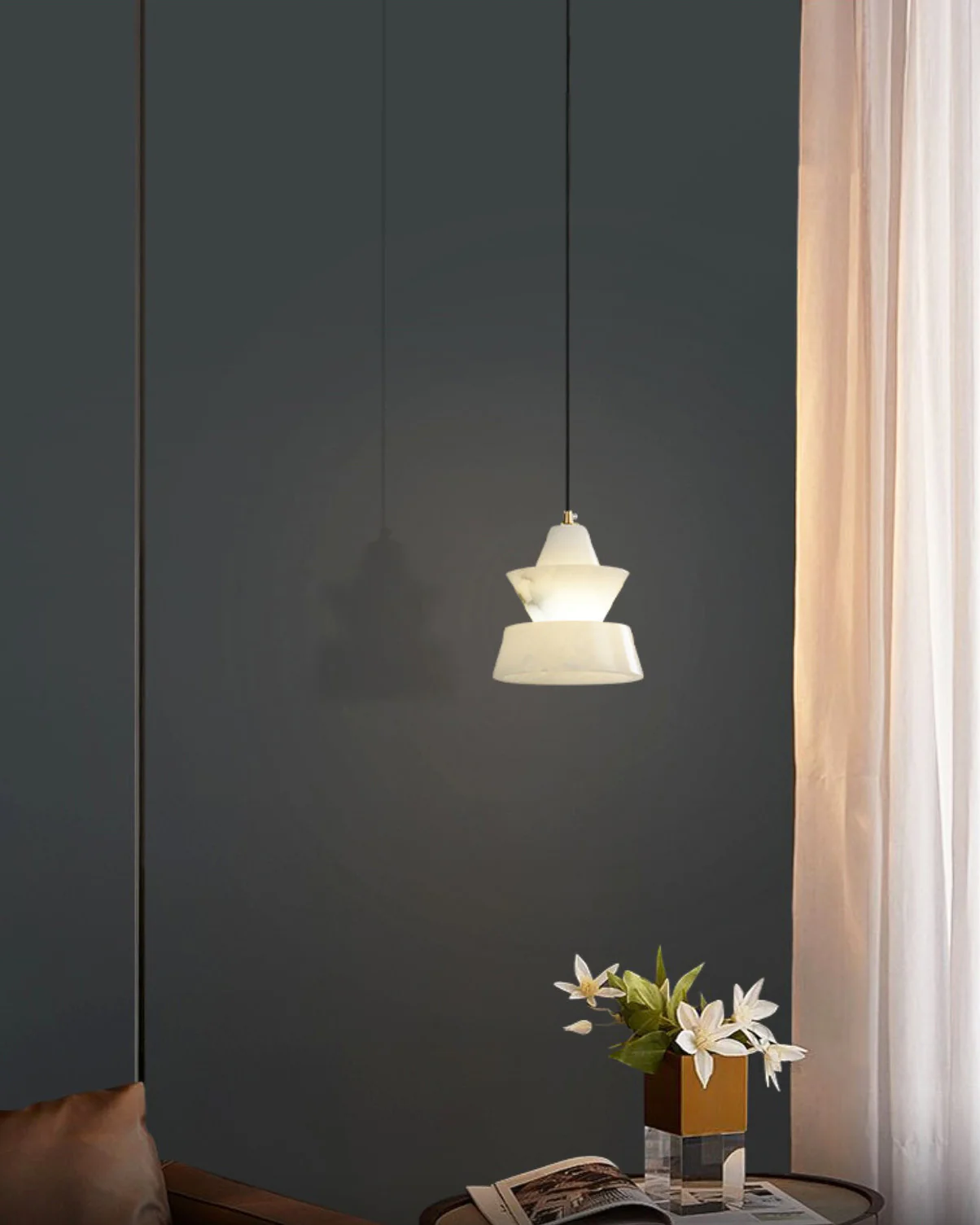 WOMO Hat Shaded Alabaster Pendant Light-WM2896 - Image 7